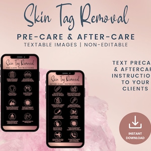 Cartes numériques de soins et de suivi d’enlèvement d’étiquettes de peau, cartes de suivi textuelles d’enlèvement d’étiquettes de peau pour les esthéticiennes, image PNG textuelle, SKU STRDT1