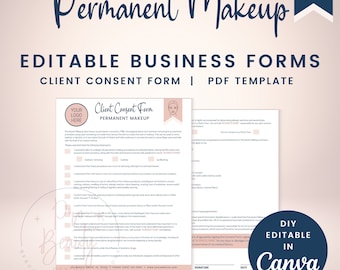 Editable Permanent Makeup Client Consent Form, Micropigmentation Consultation Form for Estheticians, PMU Liability Waiver Forms, SKU PMUC1