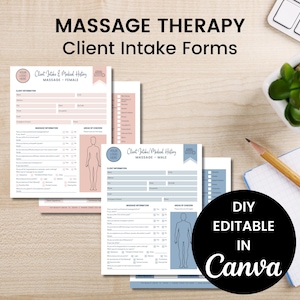 Massagetherapie-Kundeneingangsformulare, bearbeitbare männliche und weibliche Massageformulare, Massagetherapeut-Business Forms, Canva-Vorlagen, SKU MCI1