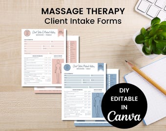 Massage Therapy Client Intake Forms, Editable Male and Female Massage Forms, Massage Therapist Business Forms, Canva Templates, SKU MCI1