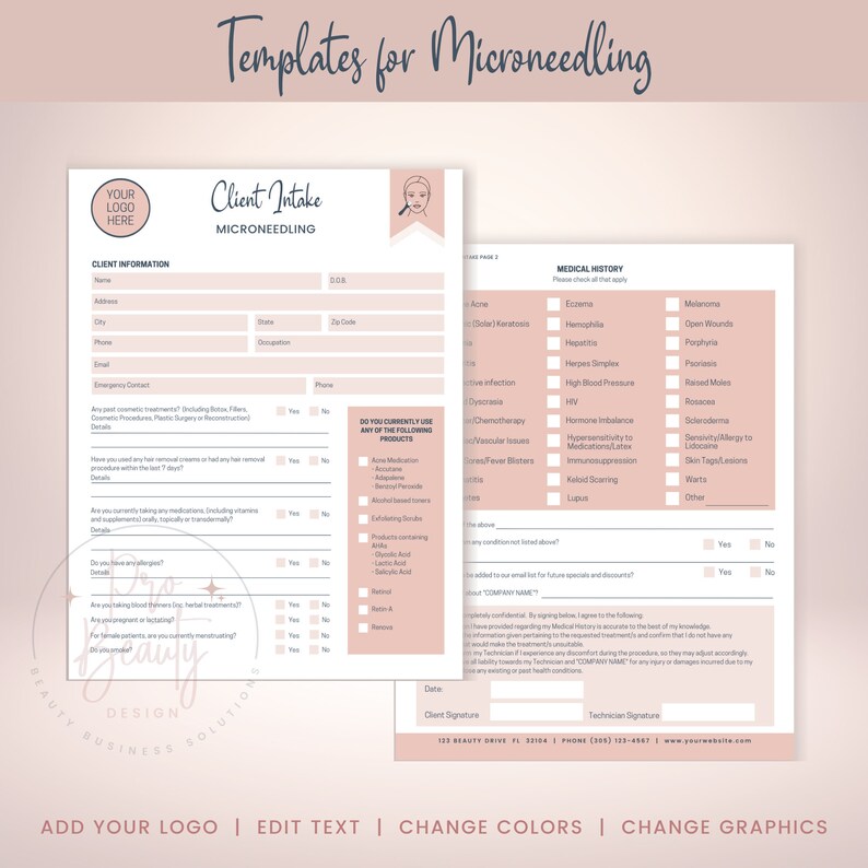 Editable Microneedling Client Intake Forms, Consent Form for ...