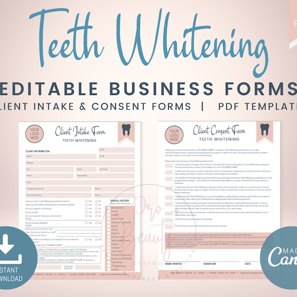 Teeth Whitening Intake Forms Etsy