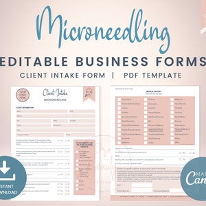 Editable Microneedling Client Intake Forms, Business Forms for Aestheticians, Printable Medi Spa Form, Esthetician Templates, SKU MNCI1