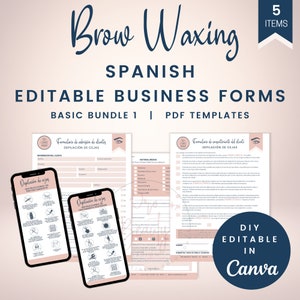 SPANISH Brow Waxing Business Forms, Augenbrauen Waxing Intake and Consent Form Template, Brow Waxing Textable Precare & Aftercare, SKU SBWBB1