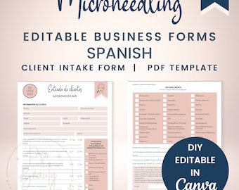 SPANISH Microneedling Client Intake Forms, Editable Templates for Aestheticians, Printable Medi Spa Form, Esthetician Templates, SKU SMNCI1