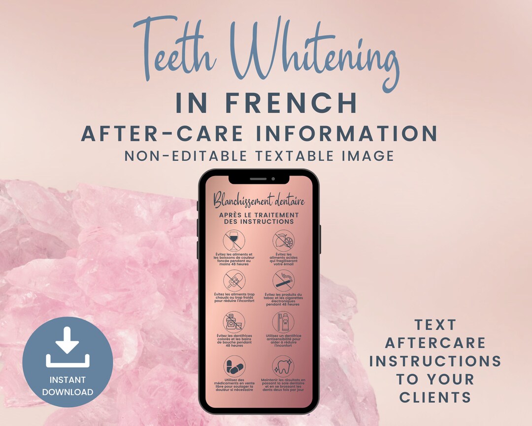 FRENCH Teeth Whitening Aftercare Card Digital Tooth Whitening Etsy