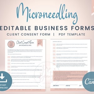 Editable Microneedling Client Consent Forms, Business Forms for Aestheticians, Printable Medi Spa Form, Esthetician Templates, SKU MNC1