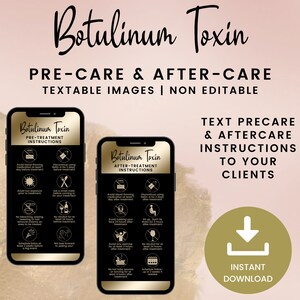 Botulinum Toxin Precare and Aftercare, Textable Botox Image, Precare and Aftercare Cards for Aesthetician, SKU BODT2