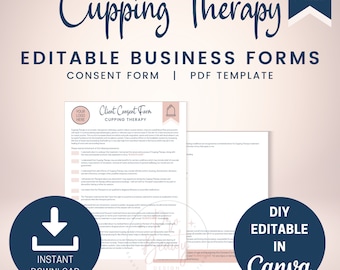 Cupping Therapy Client Consent and Liability Waiver, Editable Massage Therapy Consent Form, Vacuum Therapy, SKU CTC1