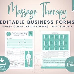 Editable Unisex Massage Therapy Intake Forms, Non Gender Client Intake Form, Massage Form with Diagram, Med Spa Form Pack, SKU MFUCI1