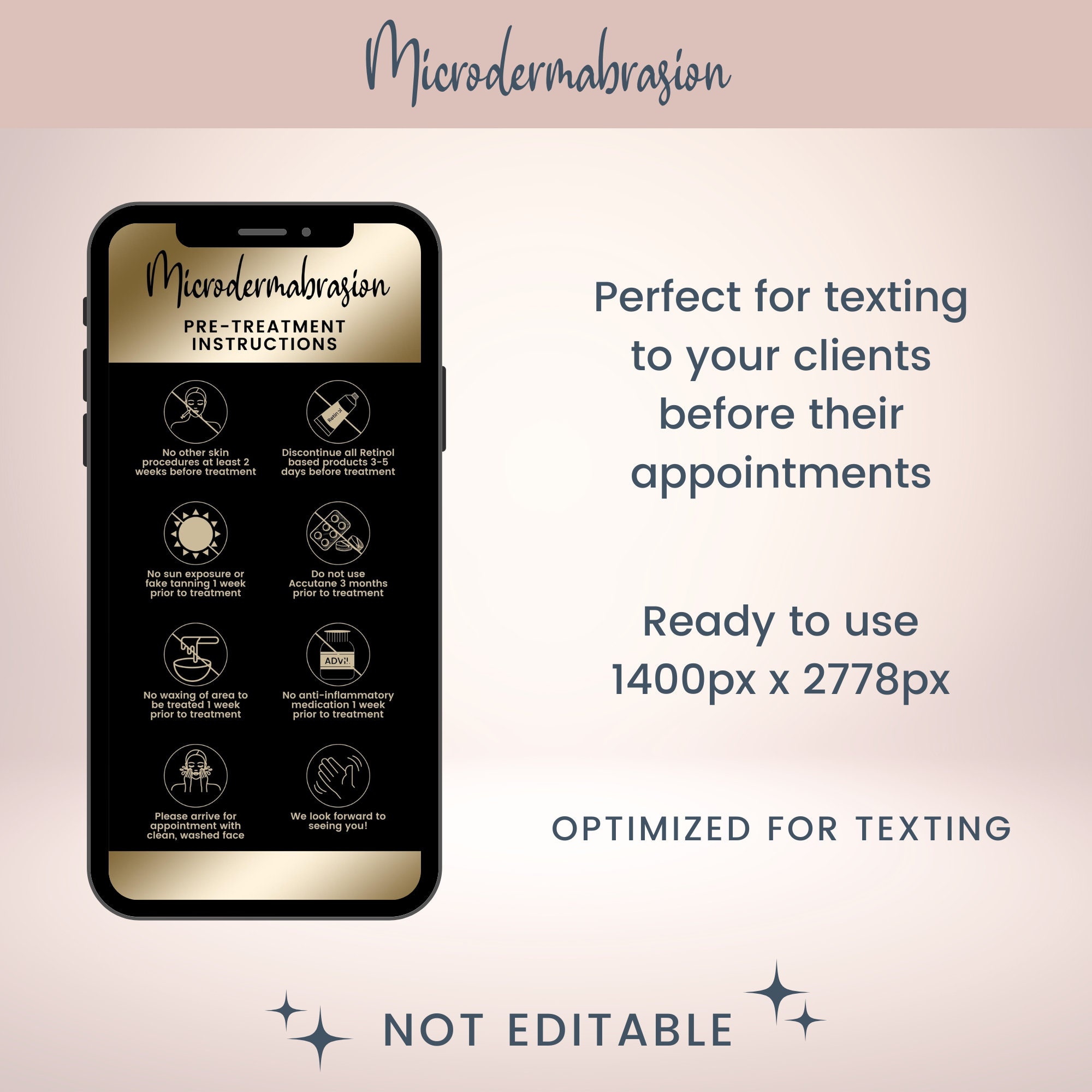 Textable Microdermabrasion Precare and Aftercare Cards, Digital