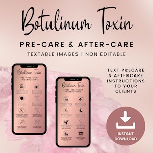 Pré-soin et suivi de la toxine botulique, image de Botox textable, cartes de pré-soin et de suivi pour esthéticienne, SKU BODT1