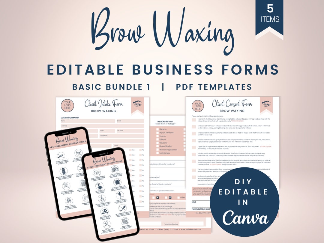 Editable Brow Waxing Client Intake Form, Eyebrow Waxing Consent Form ...