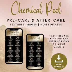 Chemical Peel Precare and Aftercare Cards, Textable Aftercare Instructions, PNG Images for Estheticians, Digital Facial Peel Card, SKU CPDT3