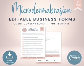 Bearbeitbare Mikrodermabrasions-Einverständniserklärungen, Kosmetikerinvorlagen für Schönheitssalons, druckbare Kosmetikerin