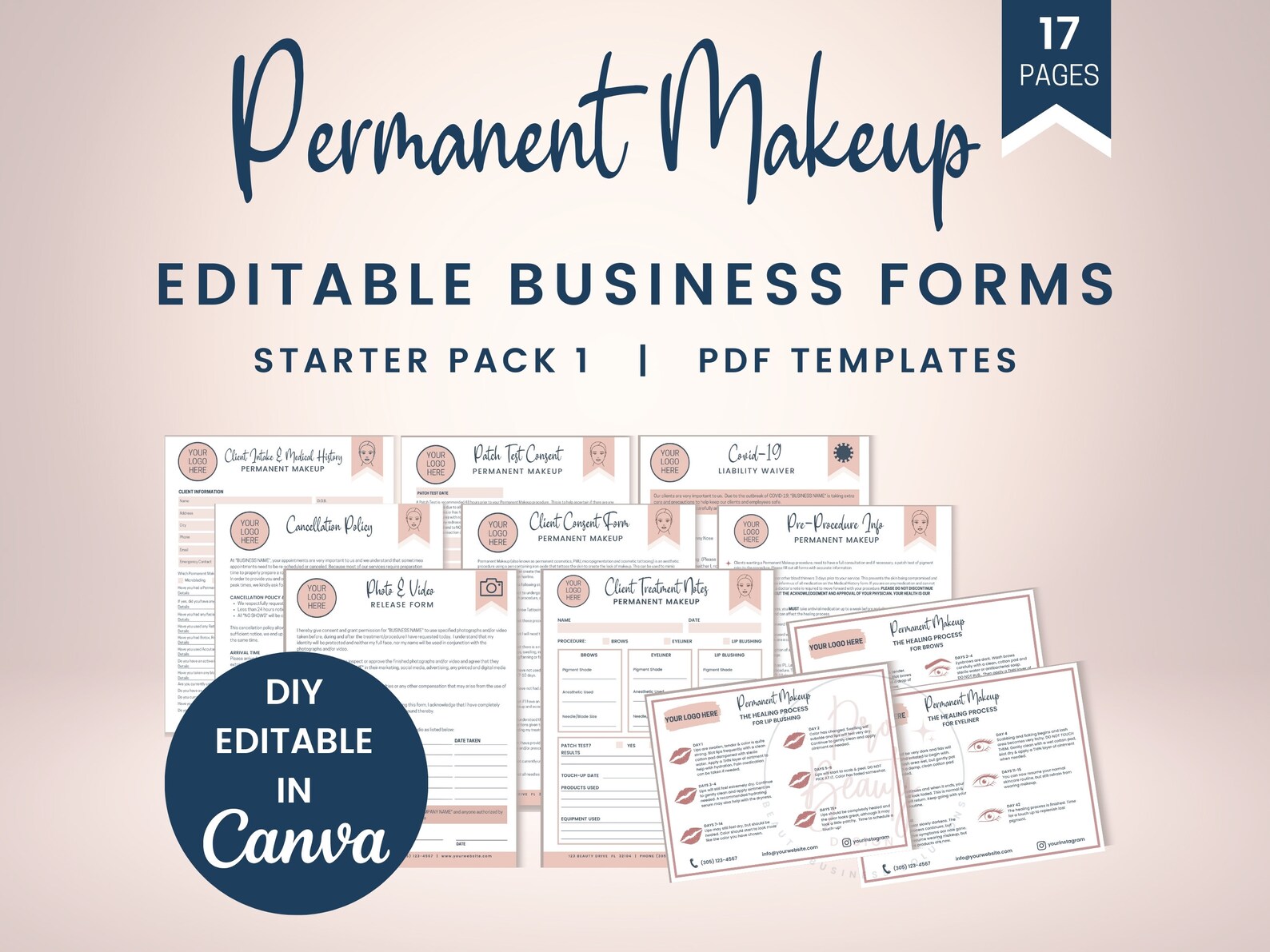 Editable Permanent Makeup Template Bundle, PMU Intake and Consent Forms ...