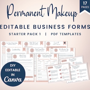 Lot de modèles de maquillage permanent modifiables, formulaires d'admission et de consentement PMU, tatouage cosmétique, rougeur des lèvres et soin après-eye-liner, SKU PMUSP1
