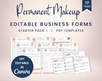 Bearbeitbares Permanent Make-up-Vorlagenpaket, PMU-Einnahme- und Einverständniserklärung, Kosmetik-Tätowierung, Lippenrouge und Eyeliner-Nachsorge, SKU PMUSP1