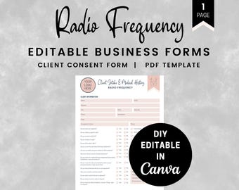 Radio Frequency Consent Form & Liability Waiver, Editable RF Skin Tightening, Body Sculpting Medi Spa Business Forms, SKU RFC1