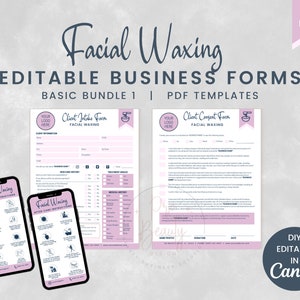Facial Waxing Business Forms, Editable Facial Waxing Client Intake and Consent Forms for Estheticians, Facial Consultation Form, SKU FWBB1