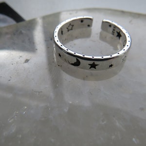 Moon Star Adjustable Ring - 925 Sterling Silver