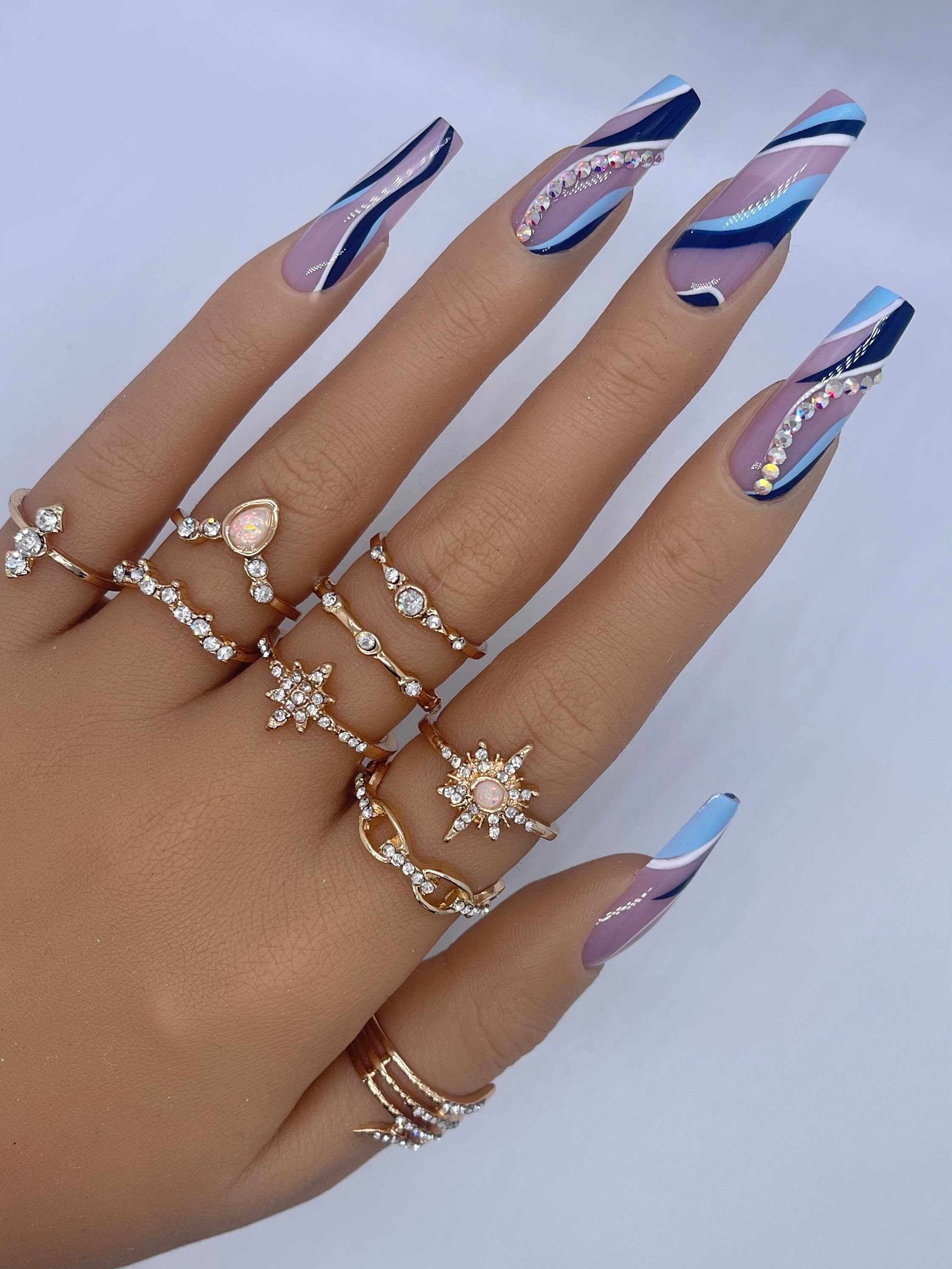 Blue Coffin Nails - Etsy Blue Coffin Nails - Etsy