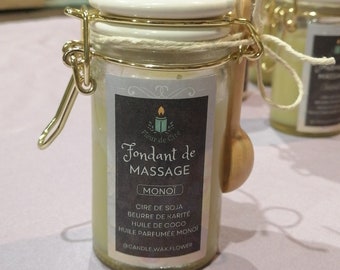 Fondant de massage, bougie de massage, monoï, vanille gourmande, chocolat chaud.