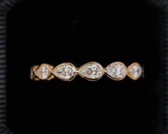 14k Rose Gold Pear Moissanite Wedding Band: Minimalist Half Eternity Ring
