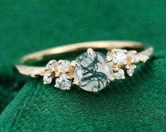 Zierlicher Moosachat Ring für sie, Einzigartiger Moosachat Verlobungsring, Rosegold Moosachat Ring, Jubiläumsring Geschenk