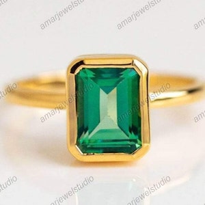 Emerald Engagement Ring: Minimalist 14K Yellow Gold Anniversary Ring