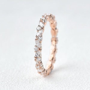 0.50CT Marquise & Round Cut Diamond Wedding Band, Gorgeous Full Eternity Anniversary Band, 925 Sterling Silver Ring, Simulated Diamond Ring