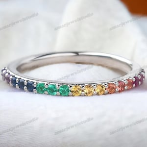 Rainbow Sapphire Ring: 14K Gold Multi-Color Eternity Band