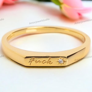 Anillo de plata con la frase "Fuck off", anillo de oro de 14 quilates con la frase "Fuck you", anillo de oro con la frase "Fuck off", anillo de divorcio, anillo de dedo medio, anillo "Fuck it", collar de perra