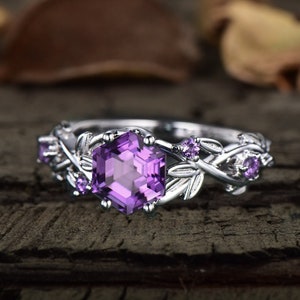 Amethyst Ring Vintage Hexagon Cut Amethyst Engagement Ring
