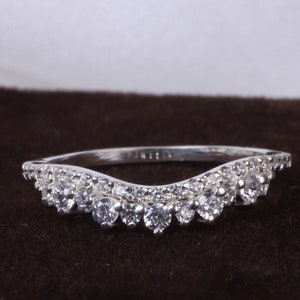 Jonc diamant incurvé en métal or blanc massif, jonc empilable assorti, rehausseur de bague incurvée en or massif 14 carats, jonc simple et délicat, alliance