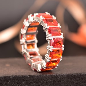 Art Deco Orange Sapphire Eternity Band , September Birthstone Hot Orange Sapphire Stacking Band, Orange Sapphire Engagement Ring For Women