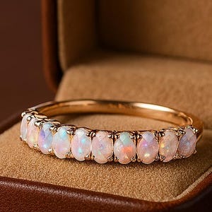 Natural Opal Ring, Vintage Opal Band, Opal Wedding Band, Rose Gold Opal Ring, Dainty Opal Ring, October Birthstone Ring, Matching Band Ring