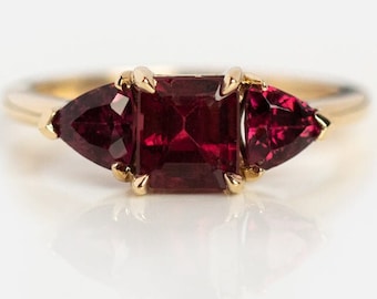 Emerald Cut Garnet Ring: 14k Gold Filled January Birthstone