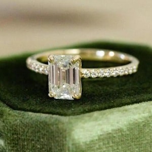 Emerald Cut Moissanite Engagement Ring: Rose Gold Cluster Wedding Ring