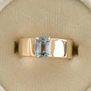 Emerald Cut Aquamarine Ring: 925 Sterling Silver, Gold Plated