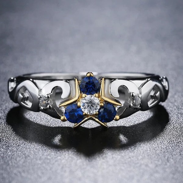 Triforce Zora's Sapphire Spiritual Stone Diamond / Moissanite Custom Ring 14K Gold Legend of Zelda Inspired Ring Video Game Engagement Ring