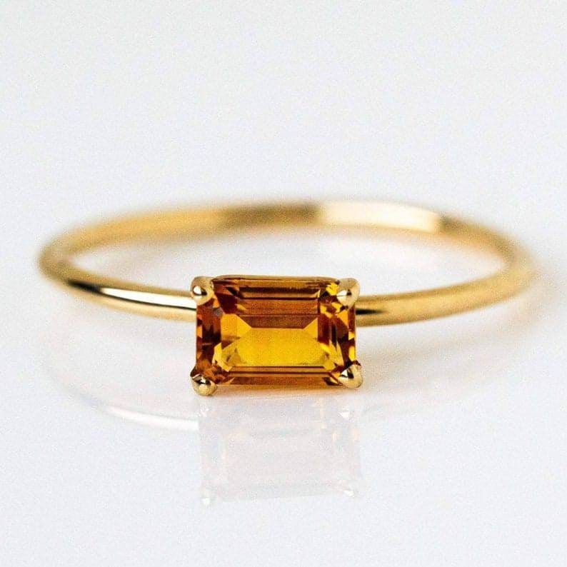 14k Solid Gold Citrine Ring, Engagement Ring, Baguette Gemstone, Dainty Gold Ring, Citrine Ring, November Birthstone, Stackable Ring