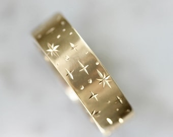 14k Gold Starburst Band Ring: Delicate Stacking Ring