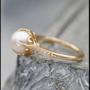 Freshwater Pearl Ring: Sterling Silver Diamond Accent, Engravable