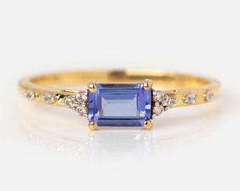 Tanzanite Baguette 14k Gold Ring: Art Deco Stacking Ring