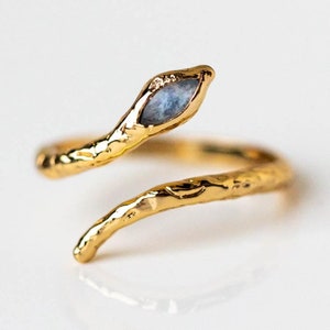 Serpent Ring | 18k Gold Snake Ring | Textured Ring | Serpentine Style | Cute Ring | Cool Ring Moonstone Snake Ring Silver or Gold Adjustable