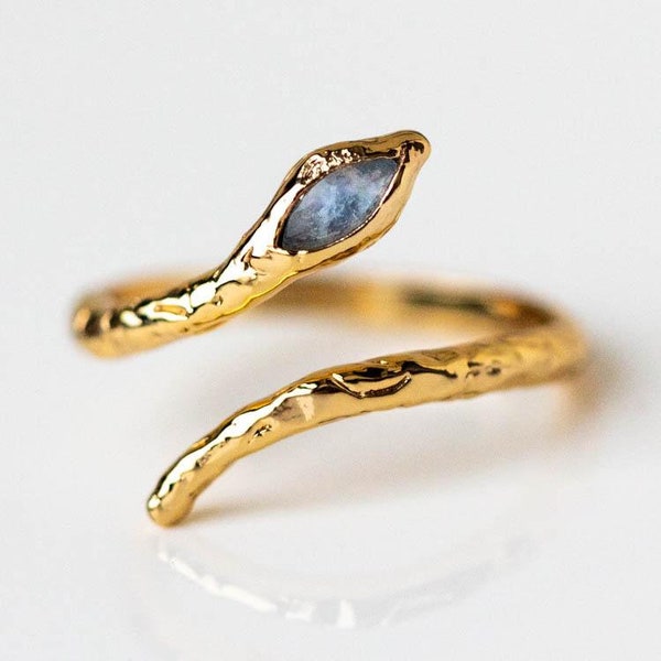 Serpent Ring | 18k Gold Snake Ring | Textured Ring | Serpentine Style | Cute Ring | Cool Ring Moonstone Snake Ring Silver or Gold Adjustable