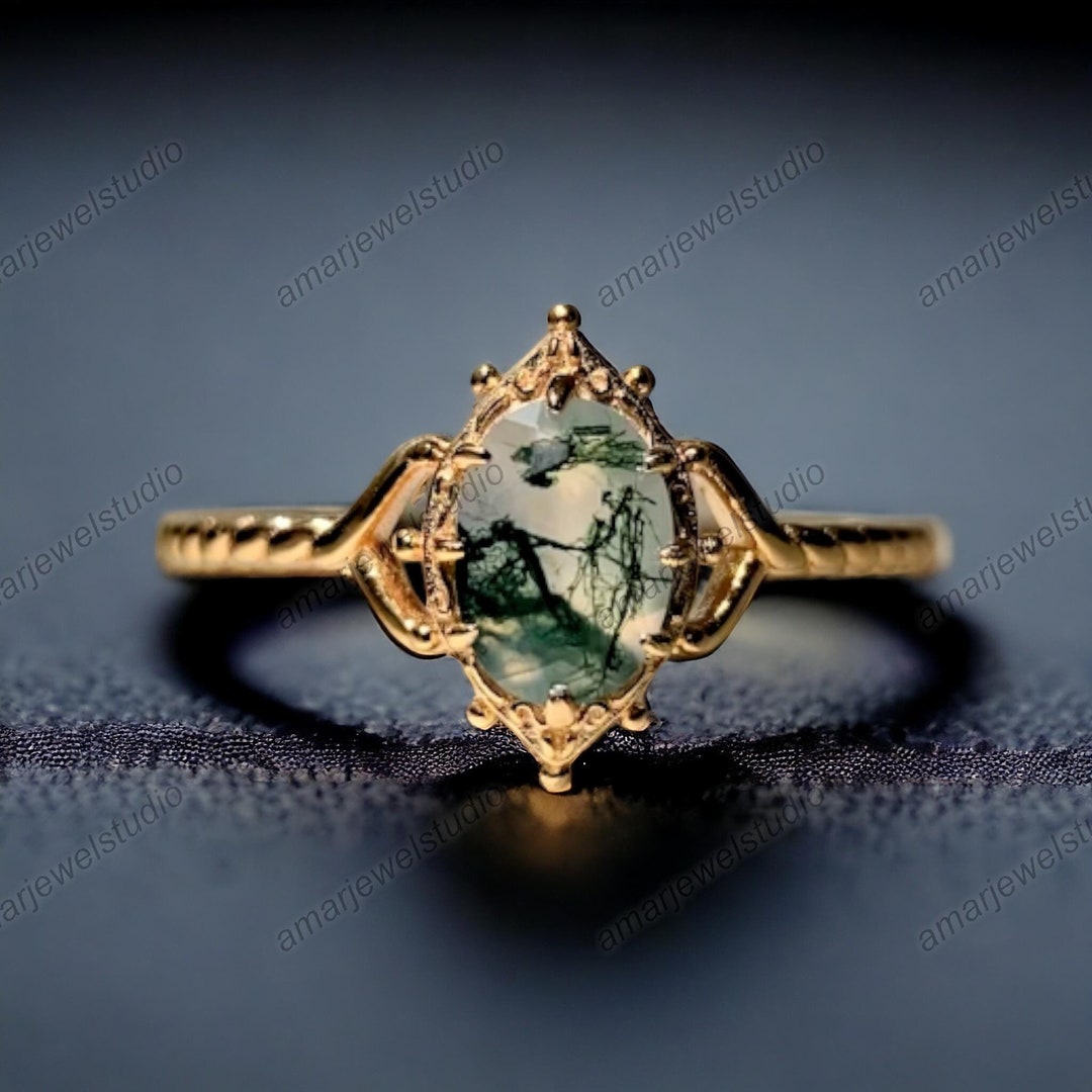 Moss Agate Ring Oval 2024 New Arrival