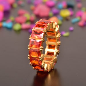 Art Deco Orange Sapphire Eternity Band: September Birthstone Ring