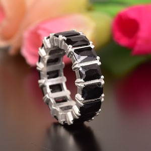 Black Spinel Eternity Band: Sterling Silver Wedding Ring